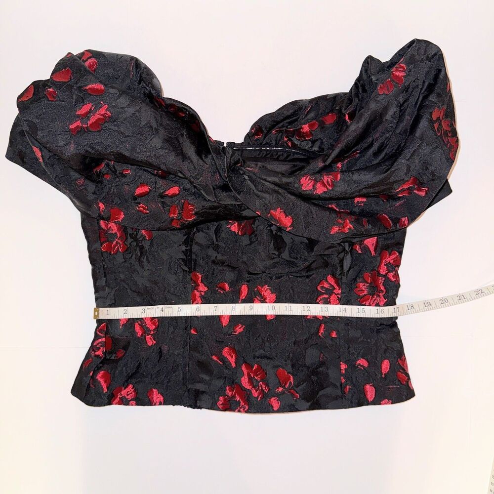 White House Black Market WHBM Floral Jacquard Bustier Black Red off Shoulder 14 - Picture 12 of 16